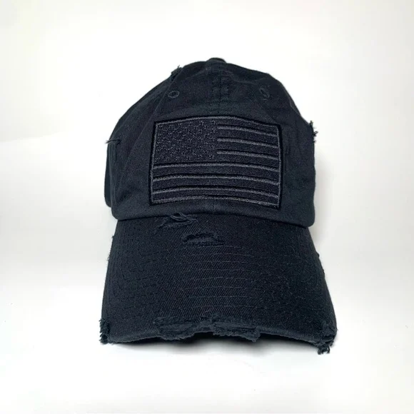 KBETHOS Black Distressed Baseball Cap with USA Flag Adjustable Strap Unisex - Picture 2 of 15